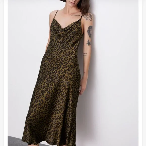 Zara woman’s Animal print Flowing Camisole Midi slip on dress - Picture 6 of 16
